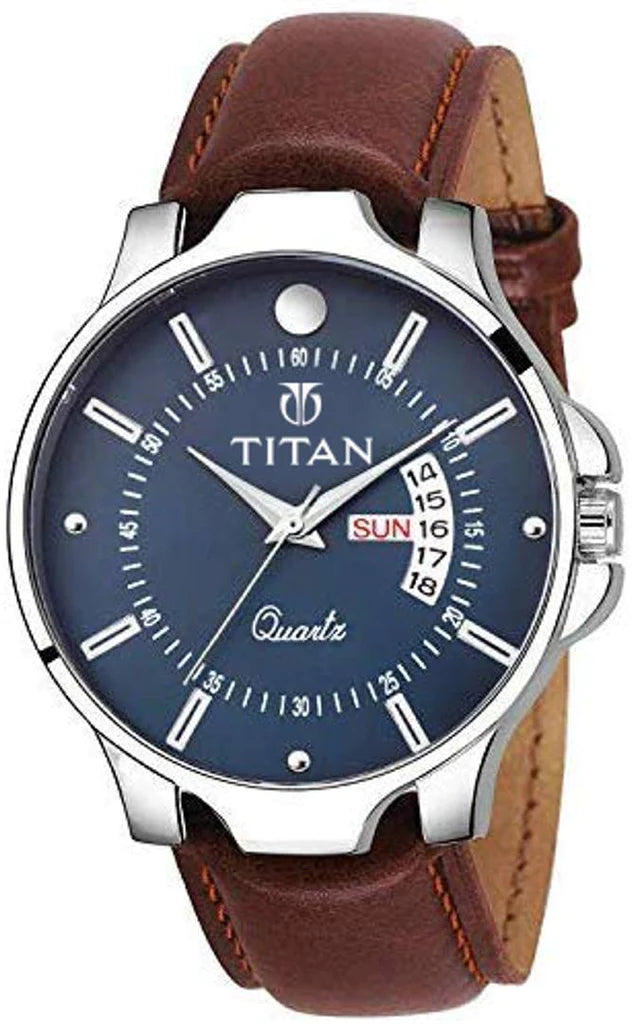 TITAN - Luxury Watch with PU Leather Strap and Day-Date Mechanism