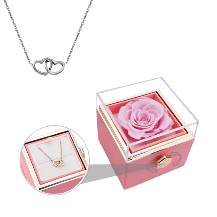HeartNecklace - Boîte À Roses Avec Collier Double Cœur Gravable