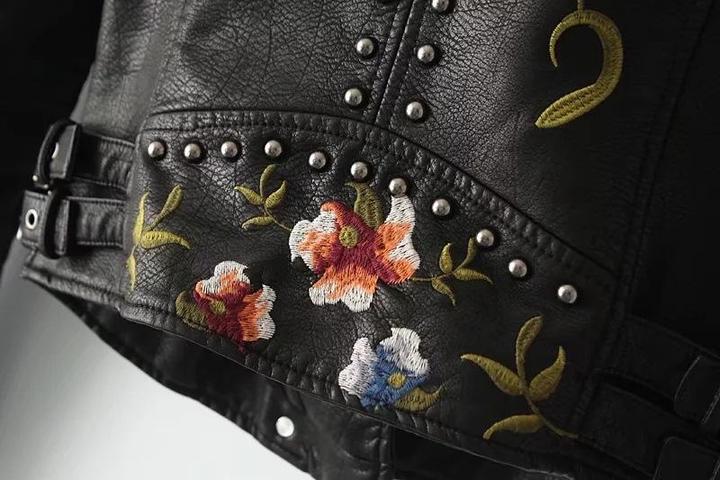 VintyFlower - Veste en cuir motif Floral